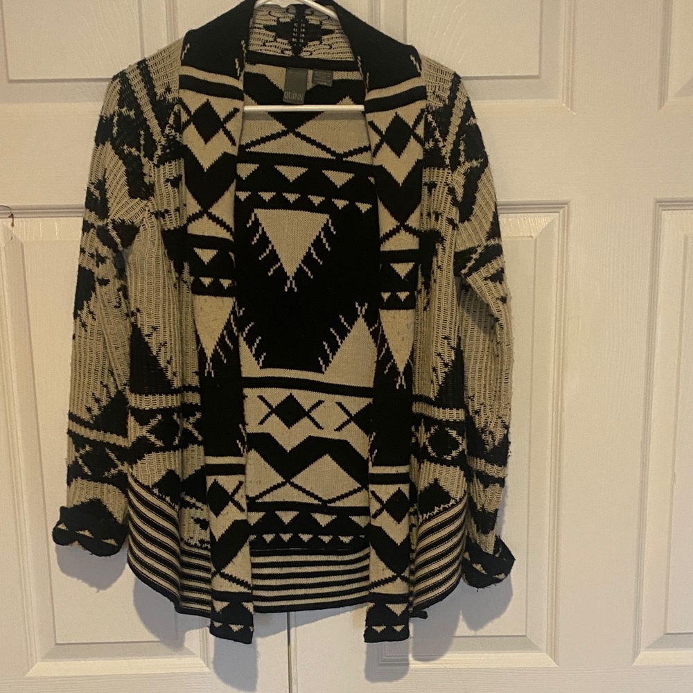 Quinn Black and Cream Geometric Cardigan